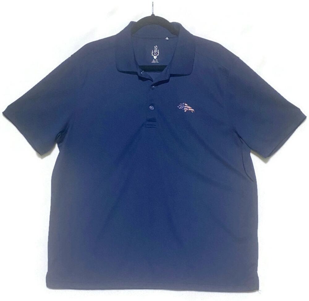 Cutter and Buck Polo Shirt Men's XL Blue Short Sleeve w/Patriotic Horse Logo